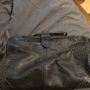 Vittorio Black Leather Handbag with western detailing